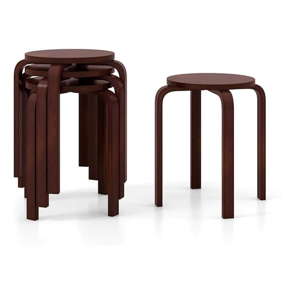 HHBEAUTY Bentwood Stackable Stools Set of 4, 18" Round Stacking Backless Nesting Stools, School Chairs, Flexible Seating for Classroom Elementary, Students, Adults, Kitchen, Dining Room (Coffee)