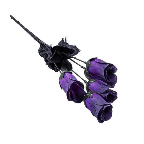 HHBEAUTY Black Roses Artificial Flowers with Stems, Gothic Wedding Bouquet, Dark Artificial Roses Halloween Black Decoration Five Heads Roses Outdoor Interior Decoration, Purple