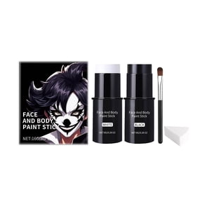 HHBEAUTY Black White Face Body Paint Stick Set,Waterproof Face Paint Stick for Adults and Kids,Clown White Makeup,Face Painting for Halloween SFX Skull Zombie Skeleton Goth Makeup