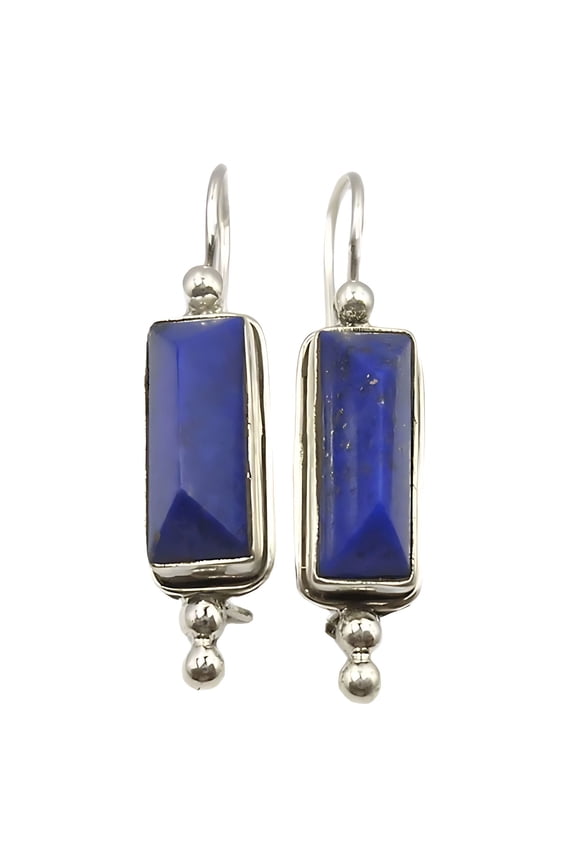 Blue Rectangle Lapis Lazuli Earrings 925 Solid Silver, Beautiful Blue Rectangular Lapis Lazuli Gold-Plated Silver Dangle Earrings, Classy Bohemian Earrings for Women, Statement Earring