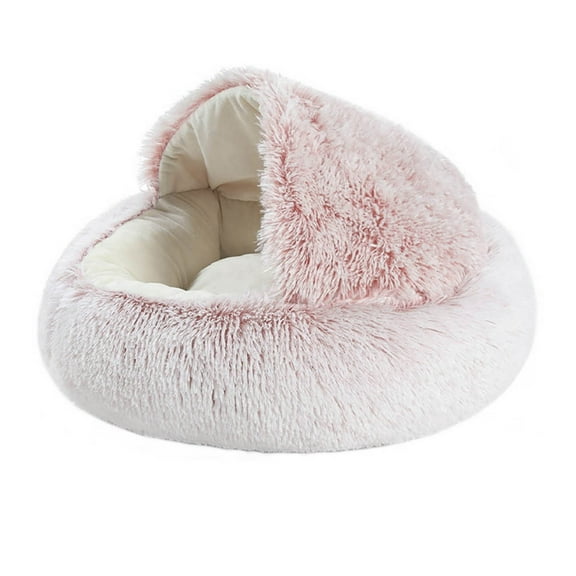 HHBEAUTY Calming Dog Bed Covered Donut Cat Cave Bed for Indoor Cats Dogs,Fluffy Plush Puppy Cushion Pet Bed Kitten Small Dog Soft Warm Donut Cave Bed Sleeping Bag Sleeping Pillow,Pink,40cm