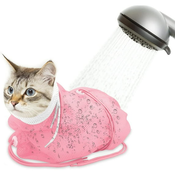 HHBEAUTY Cat Bathing/Grooming Bag Anti-Bite and Anti-Scratch for Bathing, Nail Trimming, Medicine Taking, Injection, Adjustable Multifunctional Breathable Restraint Shower Bag (Pink)