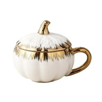 HHBEAUTY Ceramic Coffee Mug with Lid, 10.5 oz Unique Porcelain Coffee Mug with Gold Trim, Large Electroplated Pumpkin Shaped Mug, Halloween Fall Pumpkin Coffee Cup for Men and Women