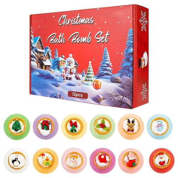 HHBEAUTY Christmas Bath Bombs with Surprise Toys Inside - Advent Calendar Bathbombs -12 Pack Safe Fizzy Balls Made with Extracted Essential Oils Bubble Bath Bombs Christmas Gifts
