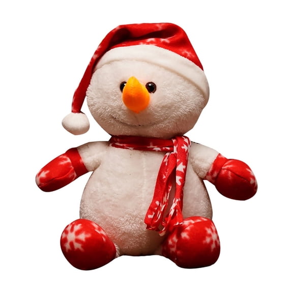 HHBEAUTY Christmas Snowman Soft Stuffed Plush Snowman with Red Knitted Scarf and Hat Christmas Decor, Tabletop Decor for Xmas Holiday Party Décor