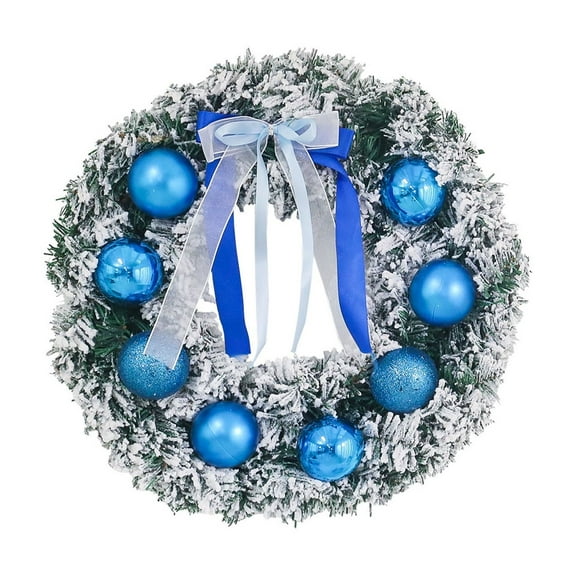 HHBEAUTY Christmas Wreath Christmas Decorations - 11.8" Christmas Wreaths for Front Door with Lights, Artificial Snowy Pine Branches Blue Ball Christmas Reef for Home Wall Windows Holiday Xmas Decor