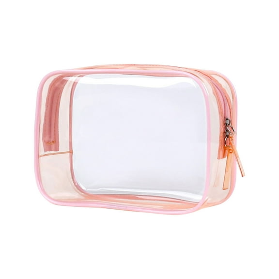 HHBEAUTY Clear Makeup Bag - Transparent Bag for Travel Size Toiletries for Bathroom and Vacation, Travel Clear Toiletry Bag Quart Size Bag, Carry on Airport Airline Compliant Bag, Pink