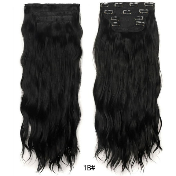 HHBEAUTY Clip in Hair Extensions Long Wavy 4PCS Thick Hairpieces Synthetic Highlight Hair Extensions Black/Brown//Gold Fiber Double Weft Natural 22 Inch for Women