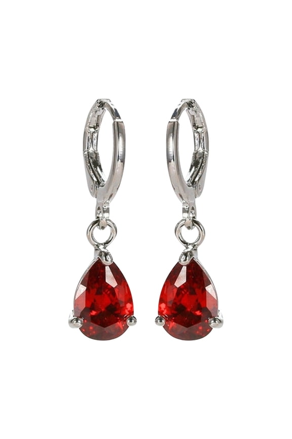 Colored Artificial Diamond Dangle Earrings for Women Silver Plated Crystal Rhinestone Birthstone Drop Dangling Teardrop Earring, Wedding Party Daily Jewelry Gift for Women, Red