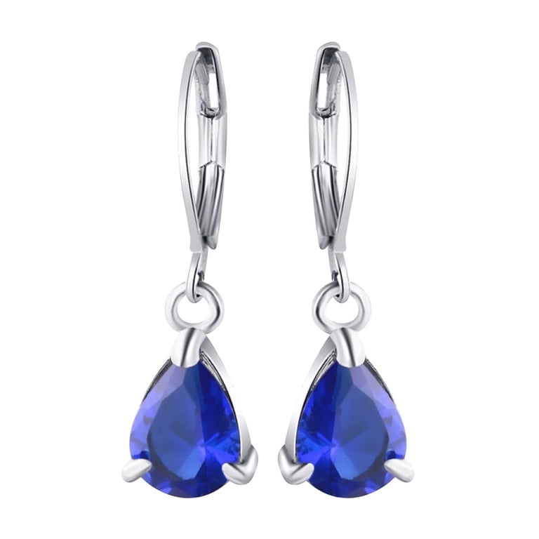 HHBEAUTY Colored Artificial Diamond Dangle Earrings for Women Silver Plated  Crystal Rhinestone Birthstone Drop Dangling Teardrop Earring, Wedding