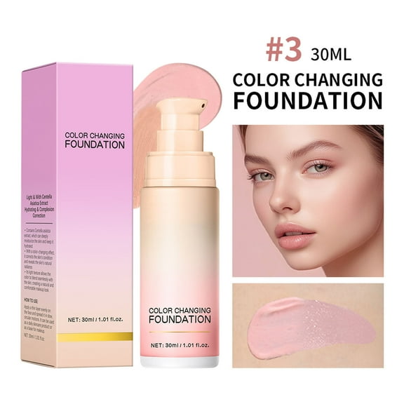 HHBEAUTY Colour Changing Liquid Foundation Hides Wrinkles & Lines, BB Cream Makeup Base Concealer Cover Moisturizing Fluid for all Skin Tone (Pink)