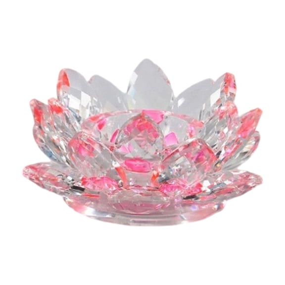 HHBEAUTY Crystal Lotus Flower Tea Light Holder Votive Candle Stand, Pink Glass Lotus Tealight Candlestick Holder Candle Lamp for Table Centerpiece Wedding Decor