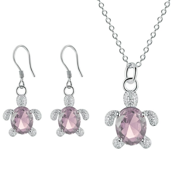 HHBEAUTY Crystal Turtle Pendant Necklace Earring Set for Women Cute Animal Sea Turtle Clavicle Necklace Drop Earrings Jewelry Set,Pink