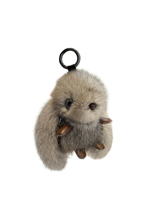 Cute Long Ears Rabbit Bunny Keychain, Plush Rabbit Fluffy Rabbit Key Ring Bag Charm Purse Pendant, Simulation Mink Big Ears Rabbit Car Keychain, Birthday Gift for Your Friends, Gray