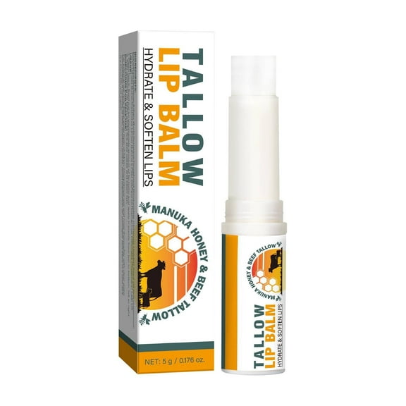 HHBEAUTY Essence Moisturizing Tallow Lip Balm - Grass-Fed Beef Tallow with Organic Coconut Oil, Beeswax and Vitamin E - Sweet Orange