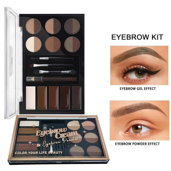 HHBEAUTY Eyebrow Powder Palette Set - 12 Colors, 5 Mascaras, 4 Stencils, Brush & Pencil, Volumizing Gel for Natural Brows