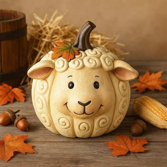 HHBEAUTY Farm Animal Pumpkin Figurines, Whimsical Pumpkin Sheep Figurine, Funny Fall Animals Decor Halloween Figurine Desktop Ornaments for Autumn Thanksgiving Halloween Home Table Centerpiece Decor