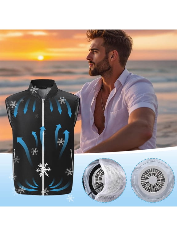Fishing Cooling Vest Jacket with 2 Fans, Air-Conditioned Work Jacket, Fan-Cooled Casual Jacket, Air Conditioning Clothes Cool Work, for Men Women (Black)