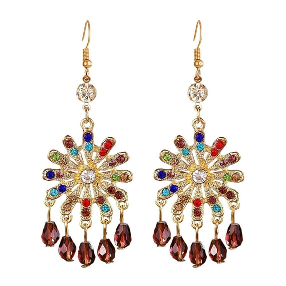HHBEAUTY Floral Earrings Bohemian Earrings African Earrings Colorful Rhinestone Earrings Vintage Earrings Ethnic Earrings, Tassel Hoops Earrings