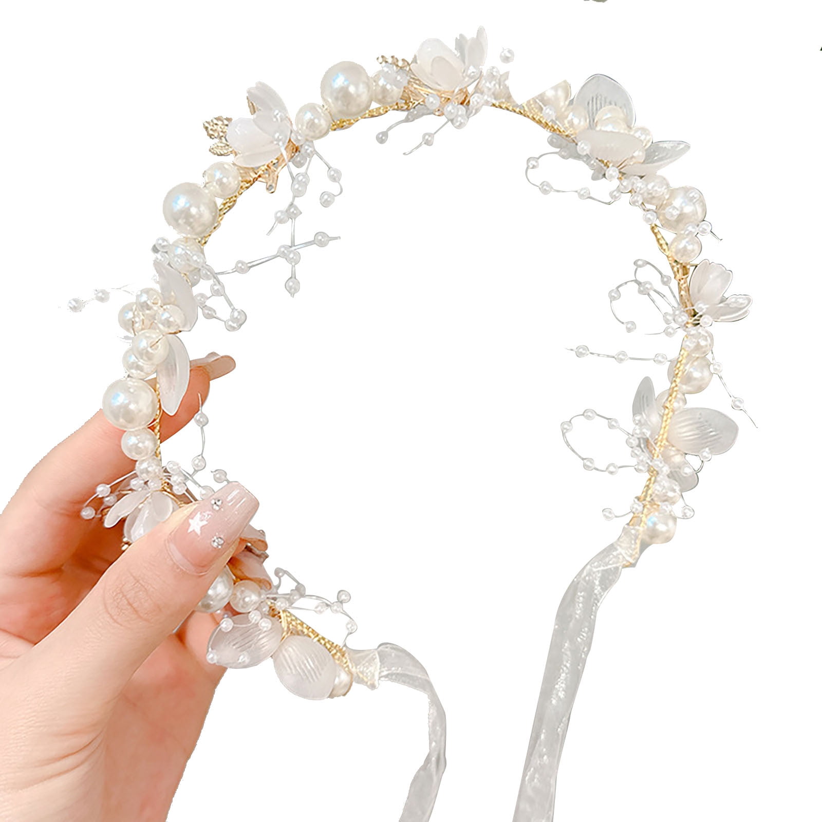 HHBEAUTY Flower Girl Princess Headpiece, Pearl Bridal Hair 