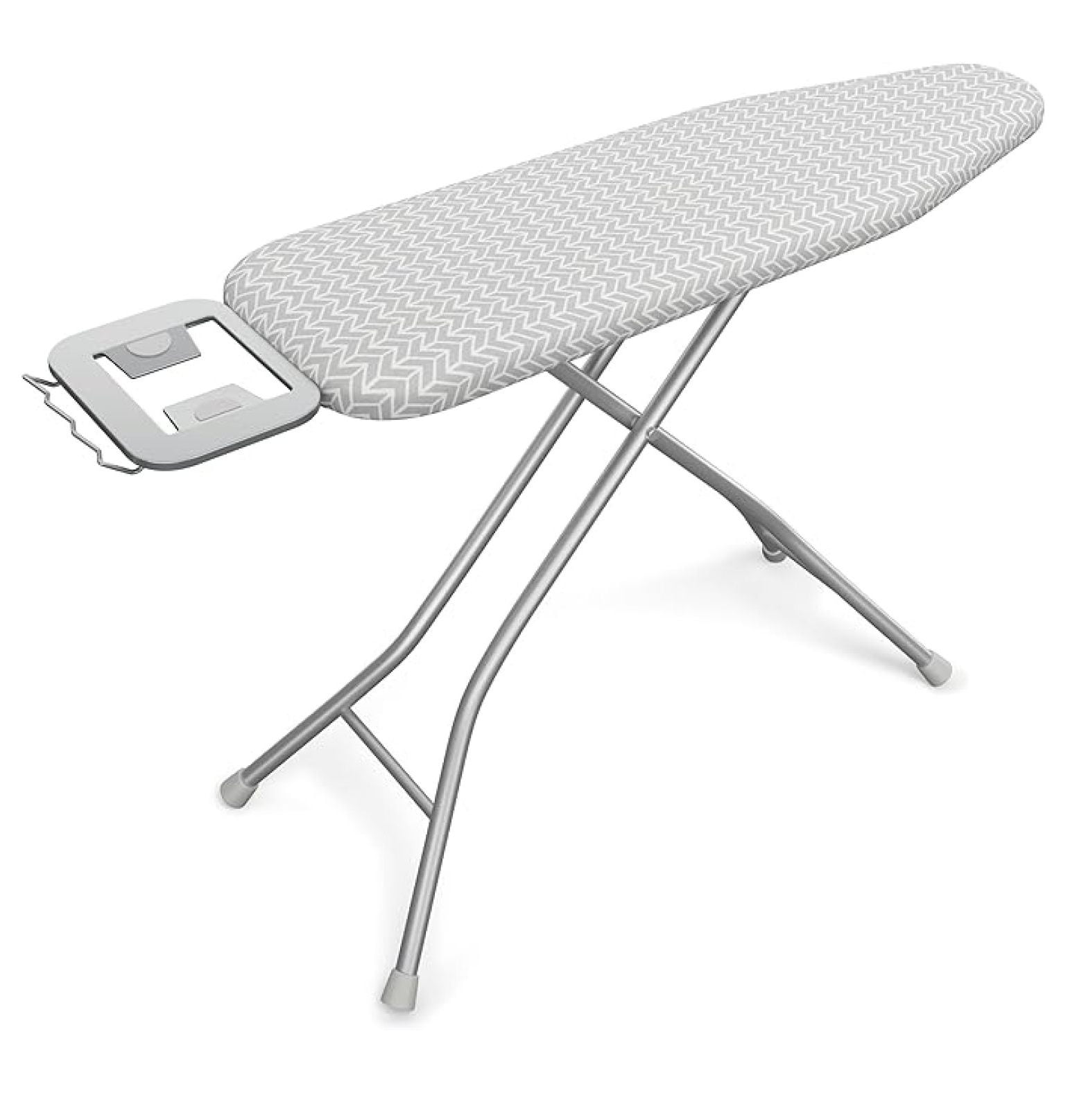 Qtypgm Foldable Ironing Board, Heavy Duty Iron Board with 9 Adjustable Heights, 4 Layer Cover and Safety Iron Rest, 52X14 Compact and Space Save Iron Board for Home Laundry Room Use, Gray&White