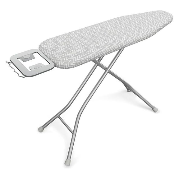 Qtypgm Foldable Ironing Board, Heavy Duty Iron Board with 9 Adjustable Heights, 4 Layer Cover and Safety Iron Rest, 52X14 Compact and Space Save Iron Board for Home Laundry Room Use, Gray&White