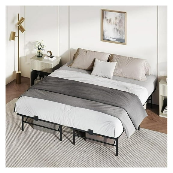 HHBEAUTY Foldable King Bed Frames, Metal Platform Bed Frame King Size with Heavy Duty Steel Slats, No Box Spring Needed, Easy Assembly, No Noise, Black