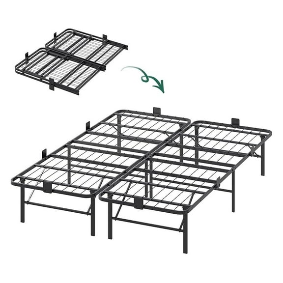 HHBEAUTY Foldable Queen Bed Frames, Metal Platform Bed Frame Queen Size with Heavy Duty Steel Slats, No Box Spring Needed, Easy Assembly, No Noise, Black