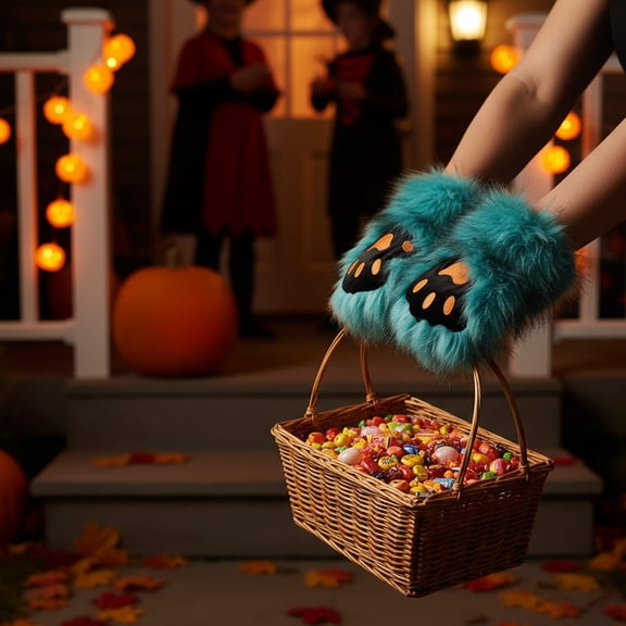 HHBEAUTY Fuzzy Faux Fur Paw Gloves, Halloween Bear Cat Claw Gloves, Mittens Winter Warm Plush Half Finger Gloves