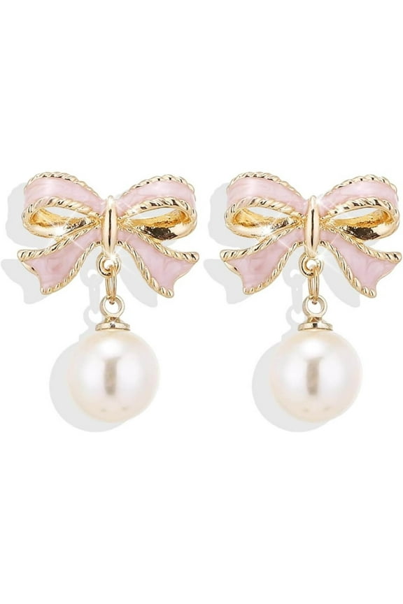 Gold Bow Earrings for Women, Long Tassel Chain Drop Earrings, Ribbon Waterfall Dangling Earrings, Pearl Bow Earrings, Sparkly Elegant Bowknot Preppy Jewelry Gifts for Women