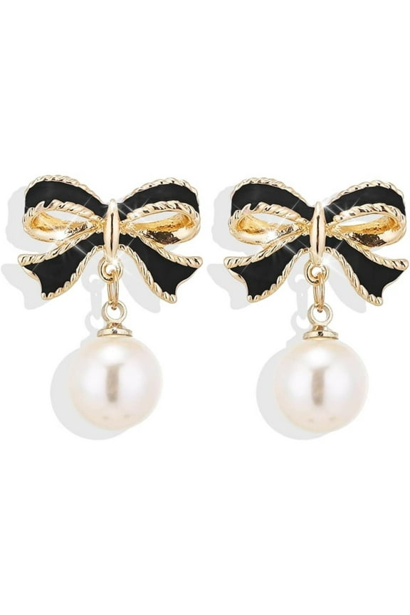 Gold Bow Earrings for Women, Long Tassel Chain Drop Earrings, Ribbon Waterfall Dangling Earrings, Pearl Bow Earrings, Sparkly Elegant Bowknot Preppy Jewelry Gifts for Women