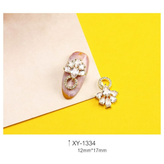 HHBEAUTY Gold Color 5D Embossed Nail Decals - Nail Art Stickers Glitter Rhinestone Design - DIY Manicure Decoration