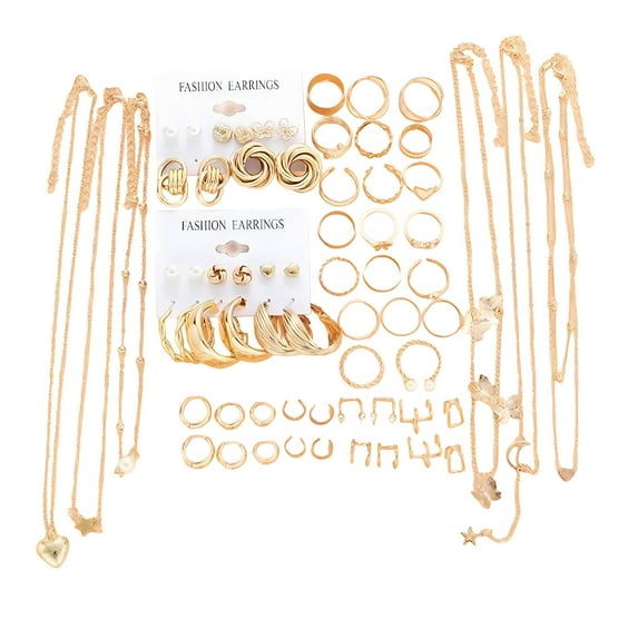 HHBEAUTY Gold Jewelry Set for Women, Fashion Costume Jewelry Gold Plated Necklace Bracelet Ring Earrings Set for Women