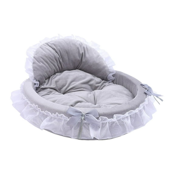 HHBEAUTY Gray Dog Bed Washable Princess Cat Couch Soft Plush Pet Sofa Nest Mat Snuggle Kitten Puppy Cave Beds Cute Cozy Kitten Doggy Kennel Cushion Small Medium Dogs Cats Sleeping Pad