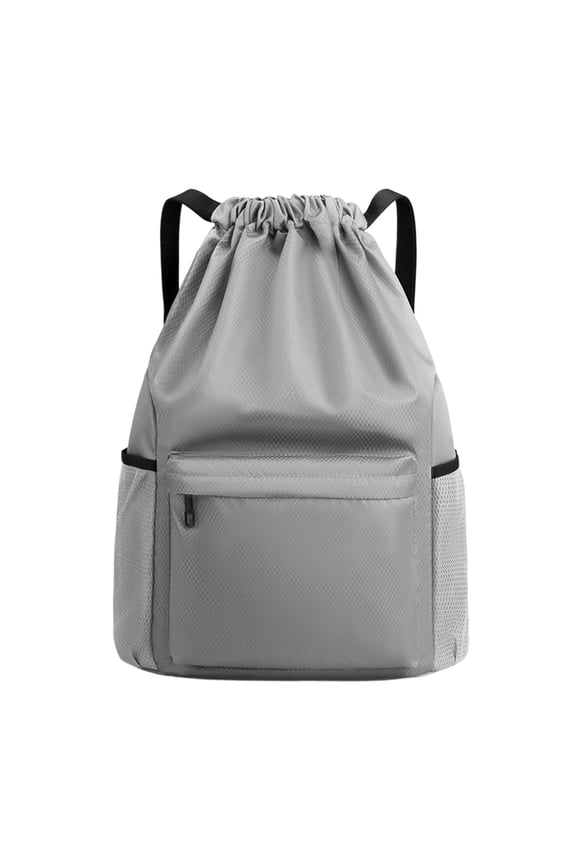 Gray Drawstring Gym Bag for Men, Waterproof Drawstring Backpack for Women, Swim Bag with Shoes Compartment, Pull String Sport Bag for Soccer and Basketball