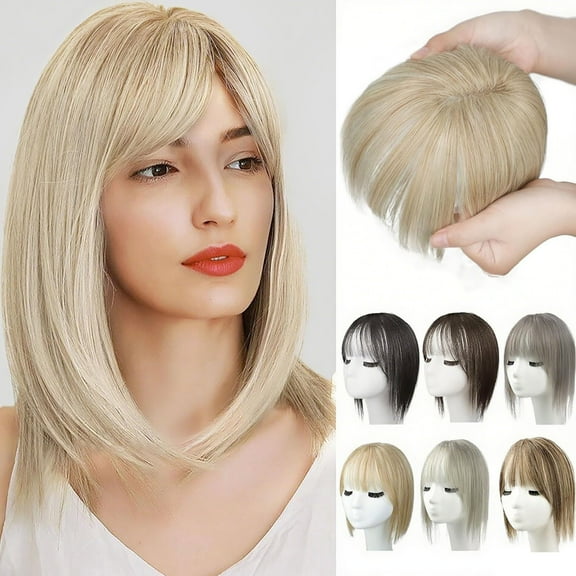 HHBEAUTY Hair Toppers for Women Clip in Bangs Real Human Hair Pieces French Bangs Topper for Solve Loosing And Thinning Add Volume 12 Inches Toppers For Women
