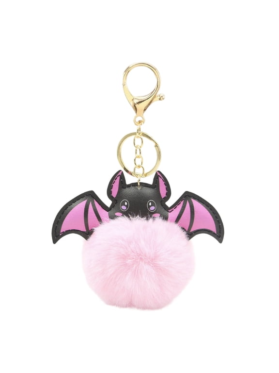 Halloween Bat Keychain Cute Pom Fuzzy Keychain for Women Halloween Gifts Bag Charms for Handbag Purse Car Keys, Plush Bat Keychain