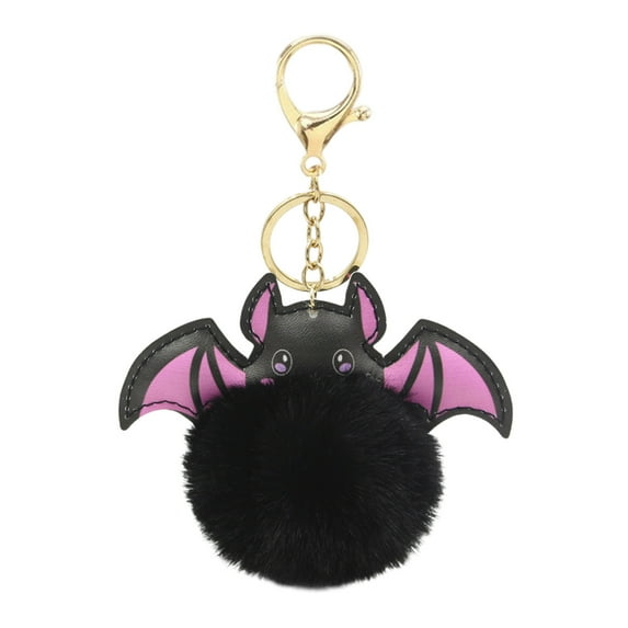 HHBEAUTY Halloween Bat Keychain Cute Pom Fuzzy Keychain for Women Halloween Gifts Bag Charms for Handbag Purse Car Keys, Plush Bat Keychain