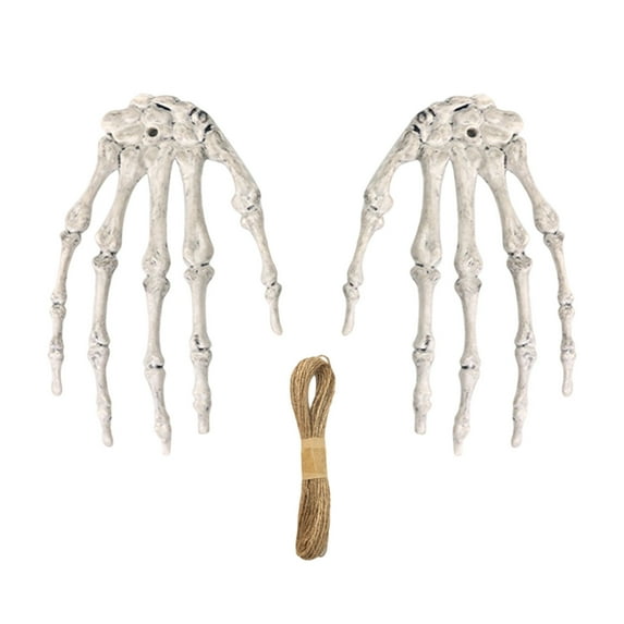 HHBEAUTY Halloween Decoration Outdoor Skeletons Hands,Realistic Life Size Plastic Skeleton Hand Arm,Scary Skeleton Arm Halloween Props for Outdoor Indoor Haunted House Graveyard Decor（2Hand,1Rope）