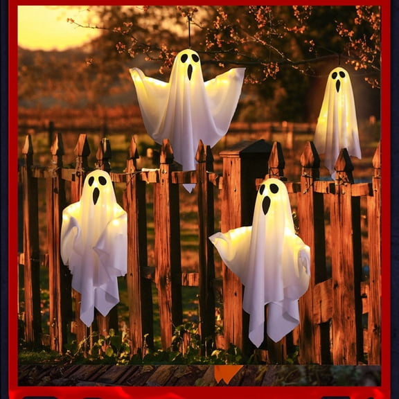 HHBEAUTY Halloween Decorations 19.6" Hanging Ghosts Light Up Kit Decor Warm LED Ghost Light Indoor Bedroom Wall Outdoor Fall Party Garden Patio Front Porch Yard Scary Cute Halloween Ghost Decor Gift