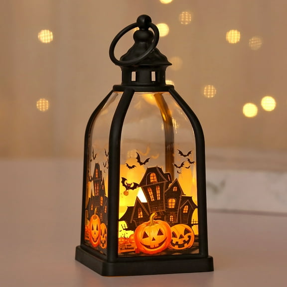 HHBEAUTY Halloween Lantern - LED Oil Lamp | Hanging Solar Garden Lanterns | Tabletop Witch Pumpkin Castle Lantern | Vintage Hanging Candle Lights | Hollowout Ghost Hand Castle Hangable Wind Lamps