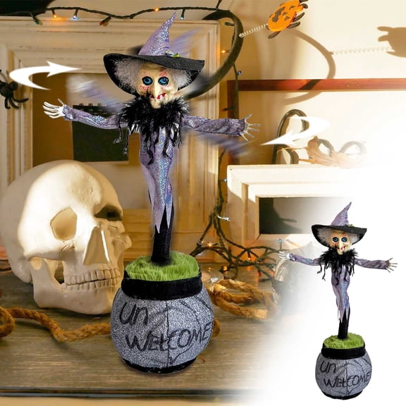 HHBEAUTY Halloween Rotating Witch Toy, Small Ornament Showcase Bar Light Up Sound Ornament, Halloween Party Gifts