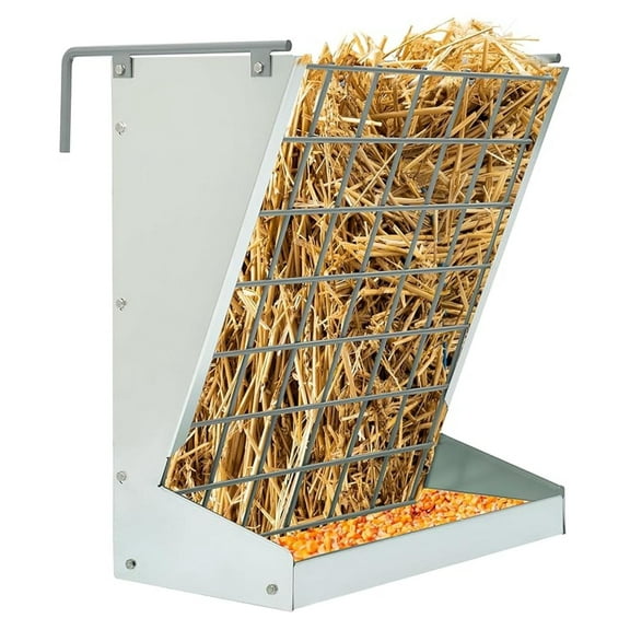 HHBEAUTY Hay Feeder 2 in 1 Hay Rack Wall Mount Goat FeedersHeavy Duty Galvanized Steel Hanging Feeders for Farm Livestock Small Goat & Sheep Grain Indoor Outdoor Uses