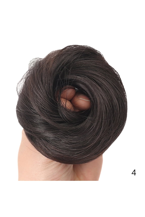 Human Hair Messy Bun, 100% Real Ponytail Hair Scrunchies, Natural Curly Chignon Fluffy Donut Updo, Hairpiece with Elastic Rubber Band for Women