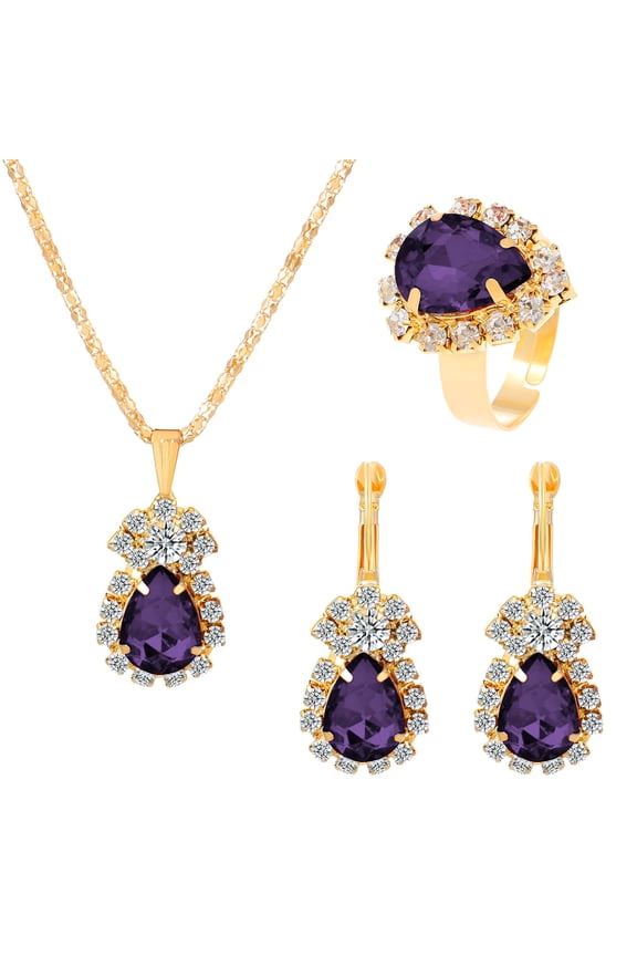 Jewelry Set for Women, Sparkling Water Drop Cubic Zirconia Crystal Pendant Necklace Earrings Adjustable Ring Gift for Wedding/Birthday/Mother's Day/Christmas