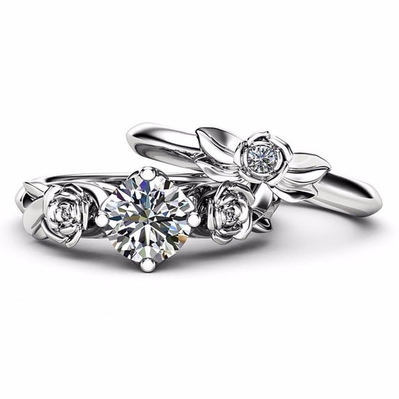 HHBEAUTY Ladies Fashion Creative Rose Flower Diamond Couple Ring, Promise Rings for Her
