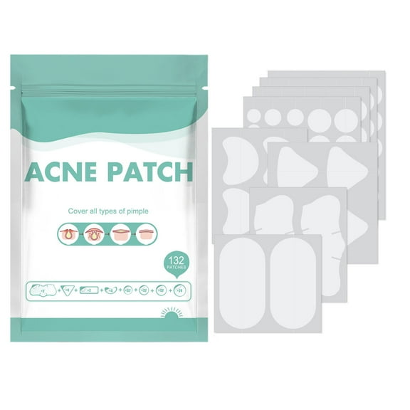 HHBEAUTY Large Acne Pimple Patches, 8 Sizes 132 Patches for Large Breakouts, Acne Patches for Face, Chin or Body, Acne Spot Patch with Tea Tree & Calendula Oil, Hydrocolloid Bandages for Acne Skin