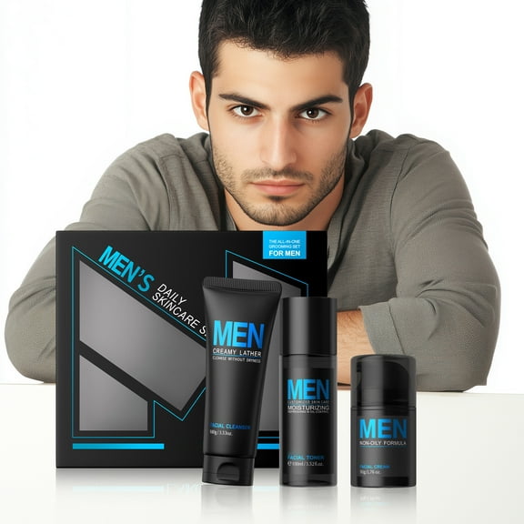 HHBEAUTY Mens Face Care Kit With Face Cleanser, Toner, Face Cream, Oil Control, Hydrating & Smooth Skin For Men, Mens Anti-aging Skin Care Kit Gifts For Him Dad Husband