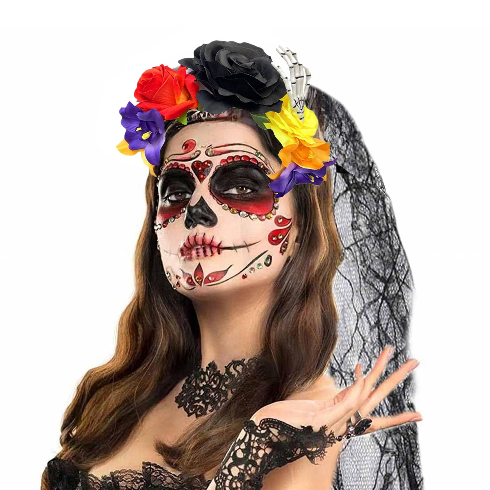 Red Rose Skull Tiara Day Of The Dead Gothic Dress 2024 | Cuotas Sin Interés - Foto 1