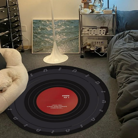 HHBEAUTY Music Record Red Round Area Rug for Bedroom Living Room Study Playing,Non-Slip Floor Mat Carpet Home Decor Rugs, 23.6" Diameter